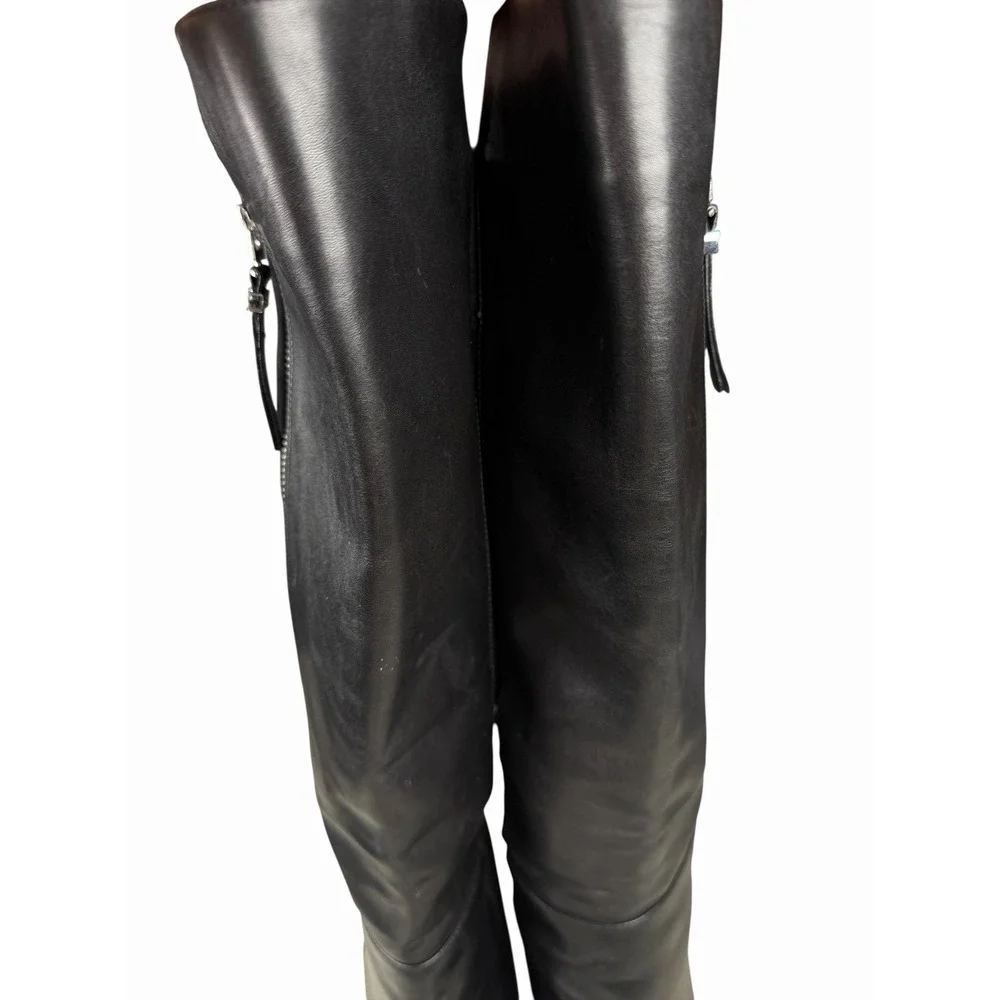 Michael Kors Clara Wedge Knee High Black Leather Boots Women's Size 9M
